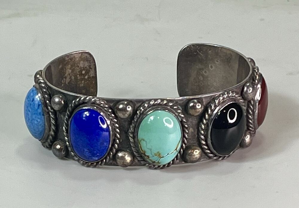VTG Willie Saiz Navajo Sterling Silver Turquoise Multi Stone Cuff Bracelet 61.6g